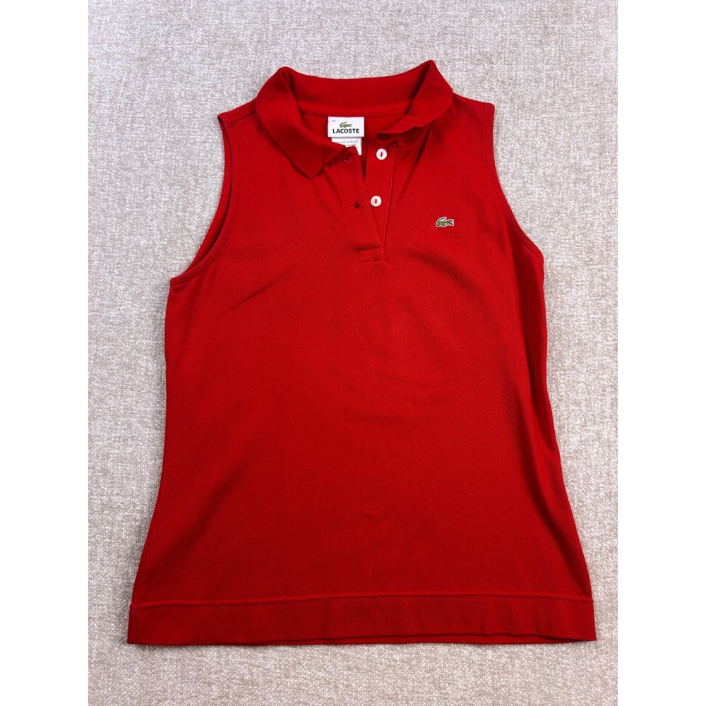 Lacoste Womens Red Sleeveless Polo Shirt Stretch Pique Size 42 Fits XS